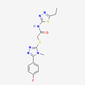 molecular formula C15H15FN6OS2 B5574783 N-(5-ethyl-1,3,4-thiadiazol-2-yl)-2-{[5-(4-fluorophenyl)-4-methyl-4H-1,2,4-triazol-3-yl]sulfanyl}acetamide 