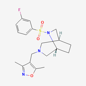 molecular formula C19H24FN3O3S B5575251 4-[[(1S,5R)-6-(3-fluorophenyl)sulfonyl-3,6-diazabicyclo[3.2.2]nonan-3-yl]methyl]-3,5-dimethyl-1,2-oxazole 