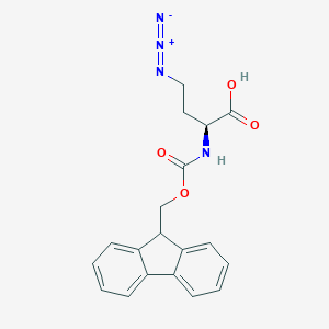 molecular formula C19H18N4O4 B557556 (S)-2-(((9H-Fluoren-9-YL)methoxy)carbonylamino)-4-azidobutanoic acid CAS No. 942518-20-9