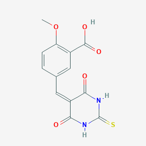 molecular formula C13H10N2O5S B5575643 5-[(4,6-Dioxo-2-sulfanylidene-1,3-diazinan-5-ylidene)methyl]-2-methoxybenzoic acid 