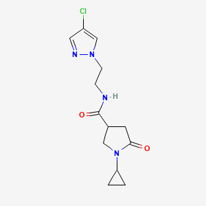 molecular formula C13H17ClN4O2 B5575852 N-[2-(4-chloro-1H-pyrazol-1-yl)ethyl]-1-cyclopropyl-5-oxo-3-pyrrolidinecarboxamide 