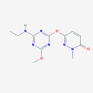 molecular formula C11H14N6O3 B5575864 6-[[4-(Ethylamino)-6-methoxy-1,3,5-triazin-2-yl]oxy]-2-methylpyridazin-3-one 
