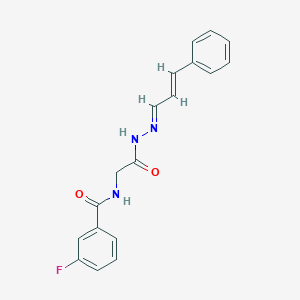 molecular formula C18H16FN3O2 B5576145 3-FLUORO-N-({N'-[(1E,2E)-3-PHENYLPROP-2-EN-1-YLIDENE]HYDRAZINECARBONYL}METHYL)BENZAMIDE 