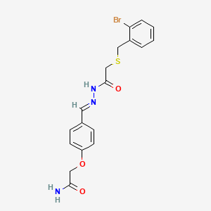 molecular formula C18H18BrN3O3S B5576169 2-[4-(2-{[(2-bromobenzyl)thio]acetyl}carbonohydrazonoyl)phenoxy]acetamide 