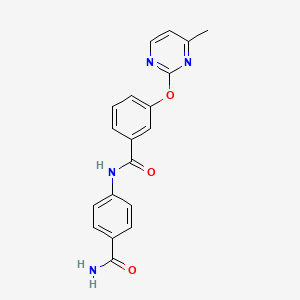 molecular formula C19H16N4O3 B5576507 N-[4-(aminocarbonyl)phenyl]-3-[(4-methyl-2-pyrimidinyl)oxy]benzamide 