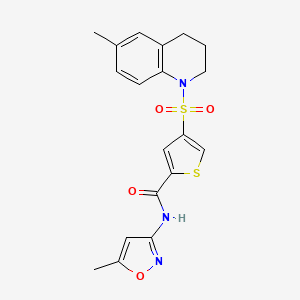 molecular formula C19H19N3O4S2 B5576587 4-[(6-methyl-3,4-dihydro-1(2H)-quinolinyl)sulfonyl]-N-(5-methyl-3-isoxazolyl)-2-thiophenecarboxamide 
