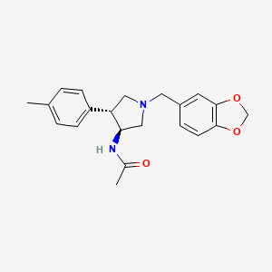 molecular formula C21H24N2O3 B5576592 N-[(3S*,4R*)-1-(1,3-benzodioxol-5-ylmethyl)-4-(4-methylphenyl)pyrrolidin-3-yl]acetamide 