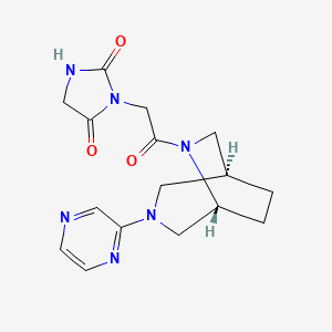 molecular formula C16H20N6O3 B5576796 3-{2-oxo-2-[(1S*,5R*)-3-(2-pyrazinyl)-3,6-diazabicyclo[3.2.2]non-6-yl]ethyl}-2,4-imidazolidinedione 