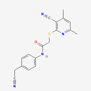 molecular formula C18H16N4OS B5576852 2-[(3-cyano-4,6-dimethylpyridin-2-yl)sulfanyl]-N-[4-(cyanomethyl)phenyl]acetamide 