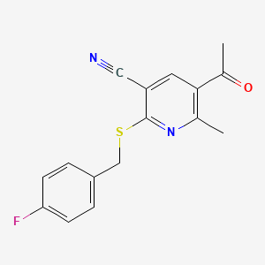 molecular formula C16H13FN2OS B5576895 5-acetyl-2-{[(4-fluorophenyl)methyl]sulfanyl}-6-methylpyridine-3-carbonitrile 