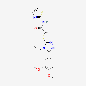 molecular formula C18H21N5O3S2 B5577040 2-{[5-(3,4-dimethoxyphenyl)-4-ethyl-4H-1,2,4-triazol-3-yl]sulfanyl}-N-(1,3-thiazol-2-yl)propanamide 