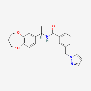 molecular formula C22H23N3O3 B5577102 N-[1-(3,4-dihydro-2H-1,5-benzodioxepin-7-yl)ethyl]-3-(1H-pyrazol-1-ylmethyl)benzamide 