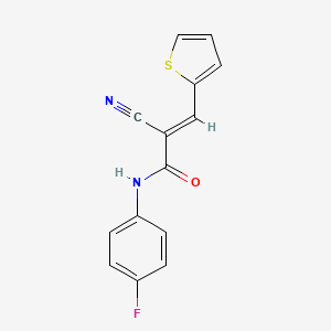 molecular formula C14H9FN2OS B5577444 (E)-2-cyano-N-(4-fluorophenyl)-3-thiophen-2-ylprop-2-enamide 