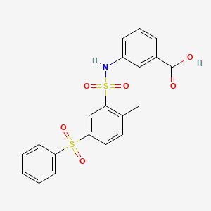 molecular formula C20H17NO6S2 B5577698 3-[[5-(Benzenesulfonyl)-2-methylphenyl]sulfonylamino]benzoic acid 