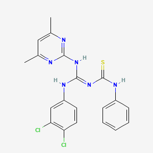molecular formula C20H18Cl2N6S B5577939 N-{(Z)-1-(3,4-DICHLOROANILINO)-1-[(4,6-DIMETHYL-2-PYRIMIDINYL)AMINO]METHYLIDENE}-N'-PHENYLTHIOUREA 