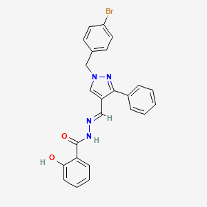 molecular formula C24H19BrN4O2 B5577965 N'~1~-{(E)-1-[1-(4-BROMOBENZYL)-3-PHENYL-1H-PYRAZOL-4-YL]METHYLIDENE}-2-HYDROXYBENZOHYDRAZIDE 