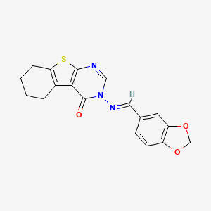 molecular formula C18H15N3O3S B5578136 3-{[(E)-1-(1,3-BENZODIOXOL-5-YL)METHYLIDENE]AMINO}-5,6,7,8-TETRAHYDRO[1]BENZOTHIENO[2,3-D]PYRIMIDIN-4(3H)-ONE 