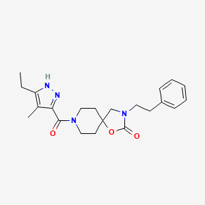 molecular formula C22H28N4O3 B5578459 8-(5-ethyl-4-methyl-1H-pyrazole-3-carbonyl)-3-(2-phenylethyl)-1-oxa-3,8-diazaspiro[4.5]decan-2-one 