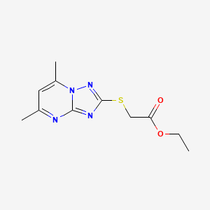 molecular formula C11H14N4O2S B5578504 ETHYL 2-({5,7-DIMETHYL-[1,2,4]TRIAZOLO[1,5-A]PYRIMIDIN-2-YL}SULFANYL)ACETATE 