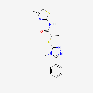 molecular formula C17H19N5OS2 B5578522 2-{[4-methyl-5-(4-methylphenyl)-4H-1,2,4-triazol-3-yl]sulfanyl}-N-(4-methyl-1,3-thiazol-2-yl)propanamide 