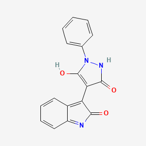 molecular formula C17H11N3O3 B5578629 (3Z)-3-(3-hydroxy-5-oxo-1-phenyl-1,5-dihydro-4H-pyrazol-4-ylidene)-1,3-dihydro-2H-indol-2-one 