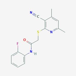 molecular formula C16H14FN3OS B5579053 2-[(3-cyano-4,6-dimethylpyridin-2-yl)sulfanyl]-N-(2-fluorophenyl)acetamide 