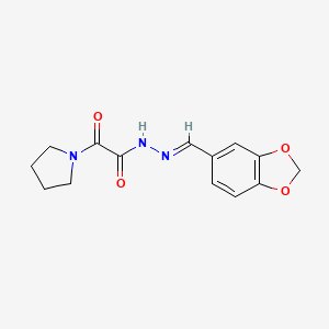 molecular formula C14H15N3O4 B5579570 N-[(E)-1,3-benzodioxol-5-ylmethylideneamino]-2-oxo-2-pyrrolidin-1-ylacetamide 