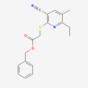 molecular formula C18H18N2O2S B5579683 BENZYL 2-[(3-CYANO-6-ETHYL-5-METHYLPYRIDIN-2-YL)SULFANYL]ACETATE 