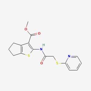 molecular formula C16H16N2O3S2 B5579901 methyl 2-{[2-(2-pyridylsulfanyl)acetyl]amino}-5,6-dihydro-4H-cyclopenta[b]thiophene-3-carboxylate 
