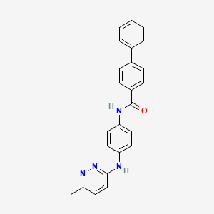 molecular formula C24H20N4O B5579994 N-{4-[(6-methyl-3-pyridazinyl)amino]phenyl}-4-biphenylcarboxamide 