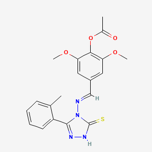 molecular formula C20H20N4O4S B5580618 4-(((3-MERCAPTO-5-(2-ME-PH)-4H-1,2,4-TRIAZOL-4-YL)IMINO)ME)2,6-DI-MEO-PH ACETATE 