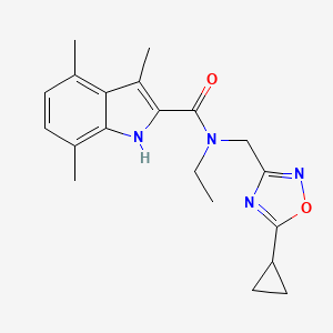 molecular formula C20H24N4O2 B5580701 N-[(5-cyclopropyl-1,2,4-oxadiazol-3-yl)methyl]-N-ethyl-3,4,7-trimethyl-1H-indole-2-carboxamide 