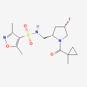 molecular formula C15H22FN3O4S B5581095 N-({(2S,4S)-4-fluoro-1-[(1-methylcyclopropyl)carbonyl]pyrrolidin-2-yl}methyl)-3,5-dimethylisoxazole-4-sulfonamide 