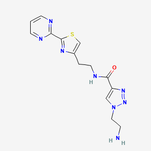 molecular formula C14H16N8OS B5581122 1-(2-aminoethyl)-N-[2-(2-pyrimidin-2-yl-1,3-thiazol-4-yl)ethyl]-1H-1,2,3-triazole-4-carboxamide 