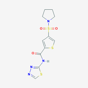molecular formula C11H12N4O3S3 B5581601 4-(1-pyrrolidinylsulfonyl)-N-1,3,4-thiadiazol-2-yl-2-thiophenecarboxamide 