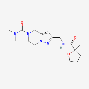 molecular formula C16H25N5O3 B5581663 N,N-dimethyl-2-({[(2-methyltetrahydrofuran-2-yl)carbonyl]amino}methyl)-6,7-dihydropyrazolo[1,5-a]pyrazine-5(4H)-carboxamide 