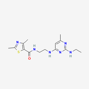 molecular formula C15H22N6OS B5581677 N-(2-{[2-(ethylamino)-6-methyl-4-pyrimidinyl]amino}ethyl)-2,4-dimethyl-1,3-thiazole-5-carboxamide 