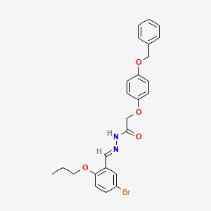 molecular formula C25H25BrN2O4 B5583647 2-[4-(benzyloxy)phenoxy]-N'-[(E)-(5-bromo-2-propoxyphenyl)methylidene]acetohydrazide 