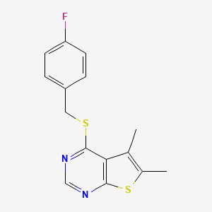 molecular formula C15H13FN2S2 B5584017 4-[(4-Fluorophenyl)methylsulfanyl]-5,6-dimethylthieno[2,3-d]pyrimidine 