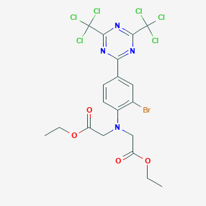 molecular formula C19H17BrCl6N4O4 B055841 ethyl 2-[4-[4,6-bis(trichloromethyl)-1,3,5-triazin-2-yl]-2-bromo-N-(2-ethoxy-2-oxoethyl)anilino]acetate CAS No. 115168-69-9