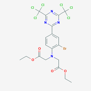 molecular formula C19H17BrCl6N4O4 B055841 Diethyl 2,2'-((4-(4,6-bis(trichloromethyl)-1,3,5-triazin-2-yl)-2-bromophenyl)azanediyl)diacetate CAS No. 115168-69-9