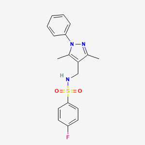 molecular formula C18H18FN3O2S B5584192 N~1~-[(3,5-DIMETHYL-1-PHENYL-1H-PYRAZOL-4-YL)METHYL]-4-FLUORO-1-BENZENESULFONAMIDE 