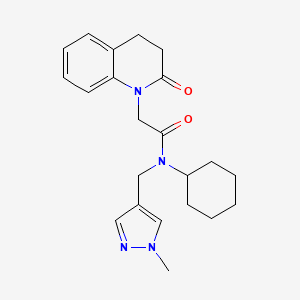 molecular formula C22H28N4O2 B5584291 N-cyclohexyl-N-[(1-methyl-1H-pyrazol-4-yl)methyl]-2-(2-oxo-3,4-dihydroquinolin-1(2H)-yl)acetamide 