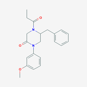 molecular formula C21H24N2O3 B5584343 5-benzyl-1-(3-methoxyphenyl)-4-propionyl-2-piperazinone 