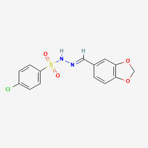 molecular formula C14H11ClN2O4S B5584620 N-[(E)-1,3-benzodioxol-5-ylmethylideneamino]-4-chlorobenzenesulfonamide 