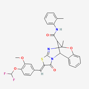 molecular formula C30H25F2N3O5S B5585388 (2Z)-2-[4-(difluoromethoxy)-3-methoxybenzylidene]-5-methyl-N-(2-methylphenyl)-1-oxo-1,2-dihydro-5H,11H-5,11-methano[1,3]thiazolo[2,3-d][1,3,5]benzoxadiazocine-13-carboxamide 