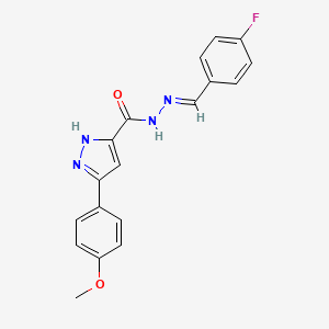 molecular formula C18H15FN4O2 B5585448 N'-(4-fluorobenzylidene)-3-(4-methoxyphenyl)-1H-pyrazole-5-carbohydrazide 