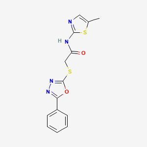molecular formula C14H12N4O2S2 B5585876 N-(5-methyl-1,3-thiazol-2-yl)-2-[(5-phenyl-1,3,4-oxadiazol-2-yl)sulfanyl]acetamide 