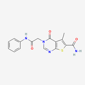molecular formula C16H14N4O3S B5586186 3-(2-Anilino-2-oxoethyl)-5-methyl-4-oxothieno[2,3-d]pyrimidine-6-carboxamide 