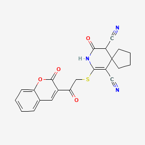 molecular formula C22H17N3O4S B5586328 9-Oxo-7-{[2-oxo-2-(2-oxo-2H-1-benzopyran-3-yl)ethyl]sulfanyl}-8-azaspiro[4.5]dec-6-ene-6,10-dicarbonitrile CAS No. 4594-55-2